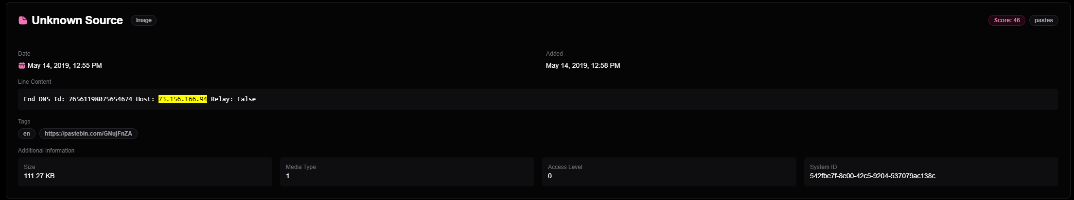 IntelX Log showing banned account on same IP